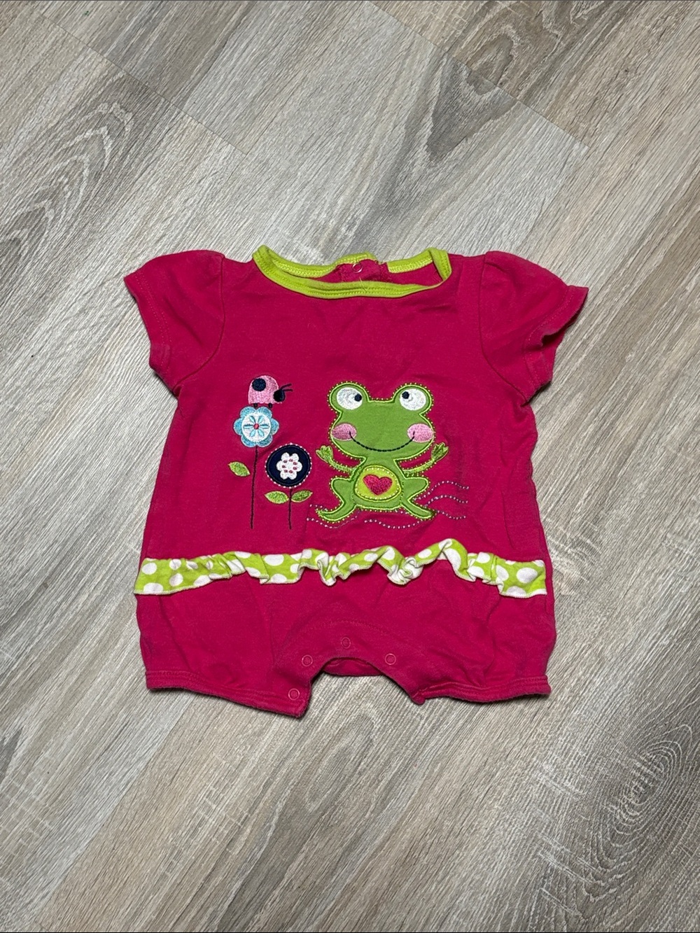 Buster Brown Hot Pink Romper with Lime Green Frog Applique